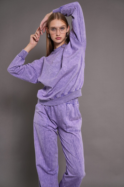 PONÇİK LILA 24532 - Γυναικείο Σετ Φόρμας Oversize που πλένεται