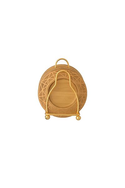 Dania A set of wooden dessert plates with a metal stand, 6 pieces, plate size 12 cm