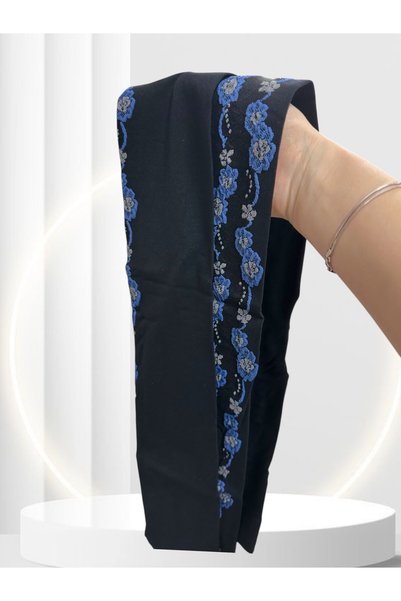 İntive Lingerie Ange 70 Den Black Blue Floral Embroidered Stylish Pantyhose