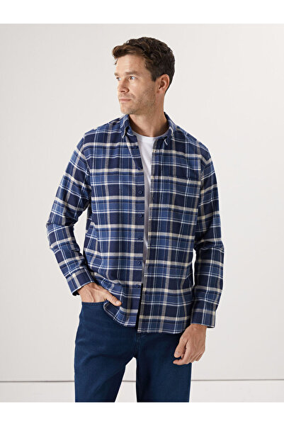 LC Waikiki Navy Blue Regular Fit Long Sleeve Plaid Men's Shirt