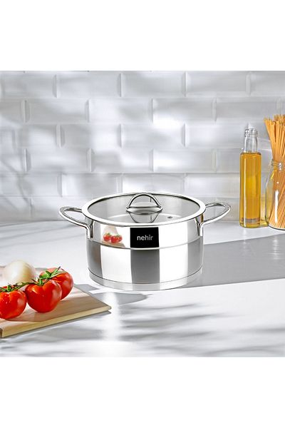 Nehir 8 Piece Steel Pot Set - Silver Matte Trend Saucepan Set
