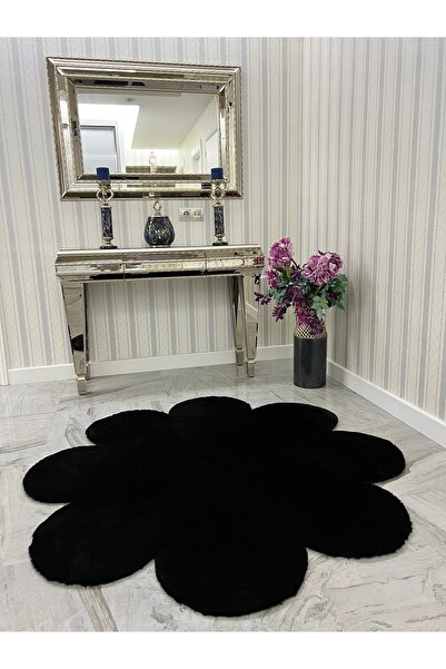 vescarpet station Dekoratif Siyah Peluş Yumuşak Beyaz Papatya Modern Halı