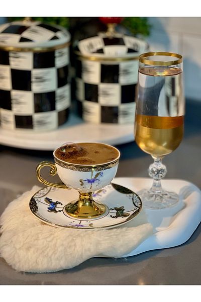 ACAR Set of 6 Plovris Porcelain Gilded Ant Turkish Coffee Cups