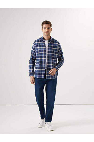 LC Waikiki Navy Blue Regular Fit Long Sleeve Plaid Men's Shirt