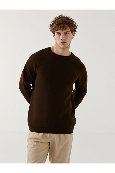 LC Waikiki Lcw Casual Brown Crew Neck Long Sleeve Men's Knitwear Sweater
