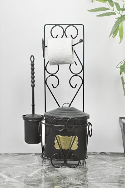 Turkco Vintage Tasarım Tuvalet Seti, Tuvalet Fırçası ve Çöp Kovası, Set 57x28...