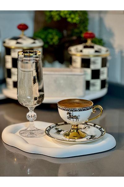 ACAR Turkish Coffee Cup Set of 6 Curvilla Porcelain Gilded Carousel
