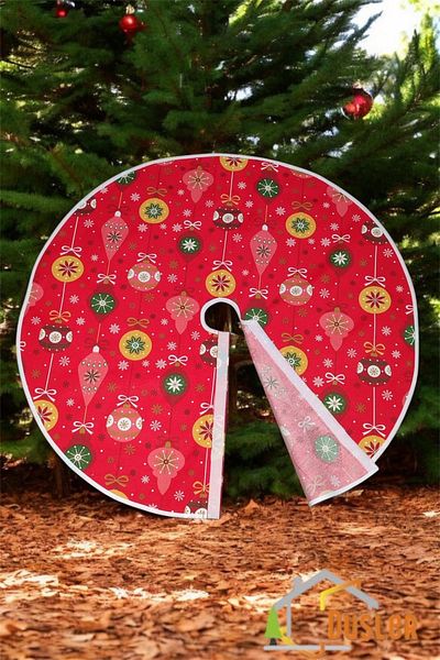 DÜŞLER EV TEKSTİLİ Christmas Gift - Bow Foot Rug, Christmas Tree under Cover, Pine Tree Skirt with Velcro and Washable