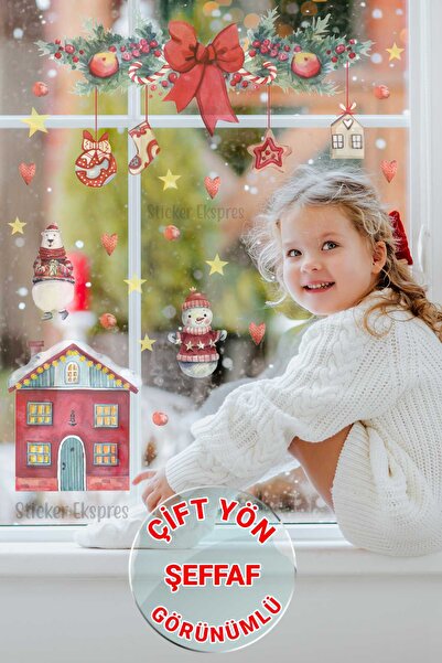 Sticker Ekspres قوس شفاف للعام الجديد - مجموعة ملصقات زجاجية للمنزل ورجل الثل...