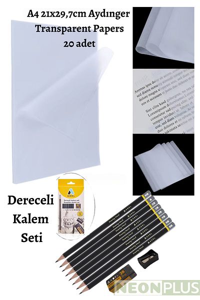 NEON PLUS Technical Drawing Pencil Set 8 Pieces and Tracing Paper 20 Pieces Drawing Set