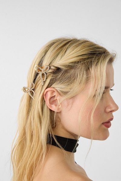 Stradivarius Set of 2 Shiny Stone Bow Hair Clips