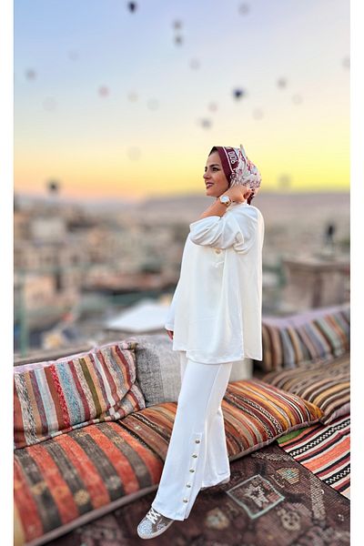 ASEL FASHİON Premium Button Modal Set Ecru