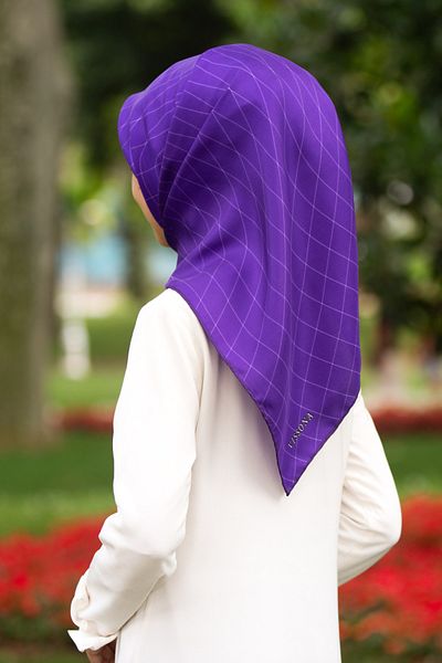 Vissona Λευκό και μωβ Χρώμα 100% Twill ριγέ 90x90 Κασκόλ - Ράψιμο στο χέρι