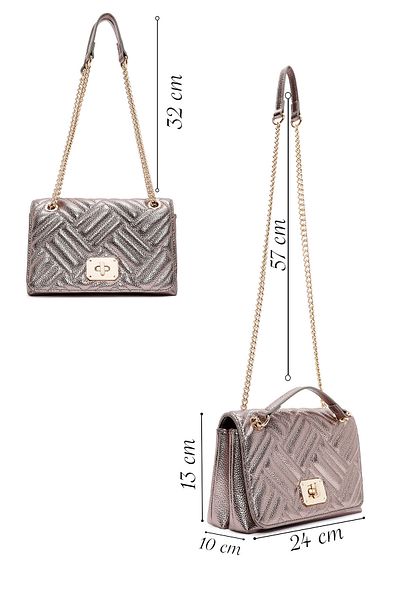 Derimod Women's Bronze Long Chain Strap Quilted Shoulder Bag 24Wbd2720Kp