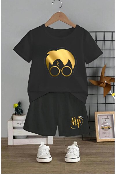 JoneBase تي شيرت مطبوع عليه تصميم هاري بوتر باللون الذهبي للأطفال، شورت سفلي،...