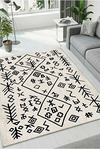 HaLıFoRuM Yıkanabilir Kaymaz Tabanlı Oturma Odası Halısı Salon Mutfak Koridor DZ-20-SİYAH