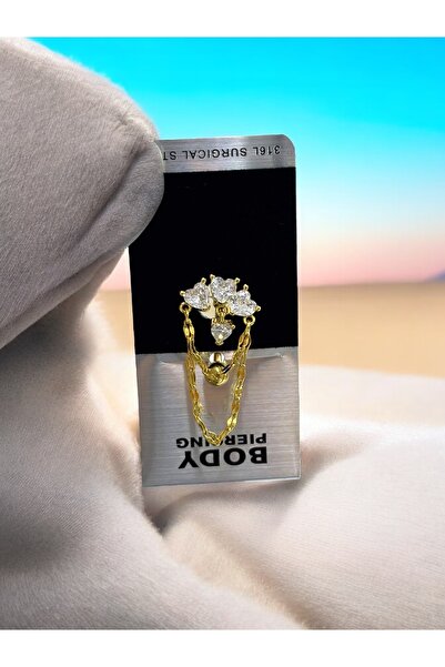 Takayrum Çelik Kararmaz Zirkon Taşlı Zincirli Göbek Piercing