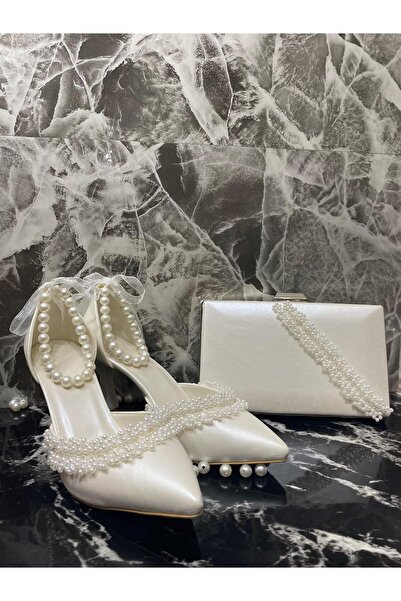 Berush Bride Kadın incili 7 cm Abiye ayakkabı ve çanta kombini