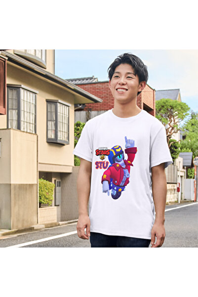 ALPŞAN TİCARET Brawl Stars Stu Kids Λευκό μπλουζάκι για ενήλικες Unisex Παιδι...