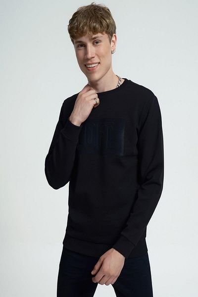 Loft 2034914 Black Printed Crew Neck Men's Sweat