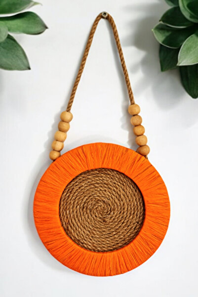 Bubihome Hasır Duvar Süsü,  Turuncu Ahşap Boncuklu Duvar Dekoru