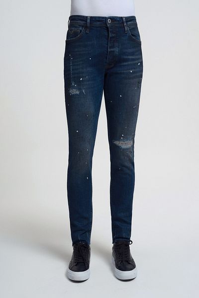 Loft 2033755 Blue Men's Ricardo Slim Fit Regular Waist Shrinkable Leg Ripped Paint Detailed Jeans