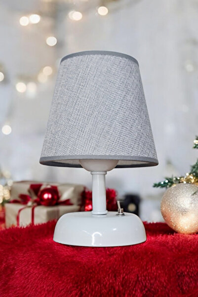 Bubihome Kablosuz Masa Lambası, Beyaz Gövde Gri Başlık, Pilli Abajur