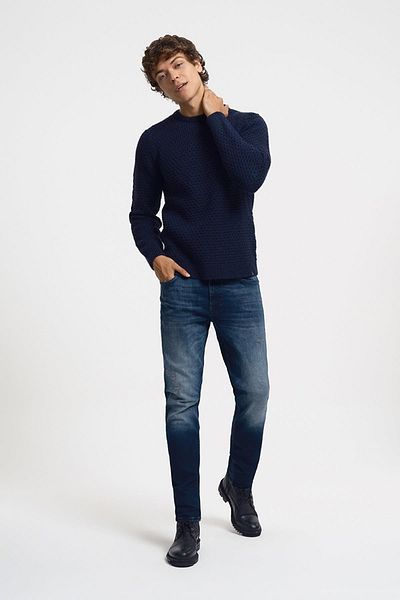 Loft 2033902 Navy Blue Crew Neck Braided Men's Sweater