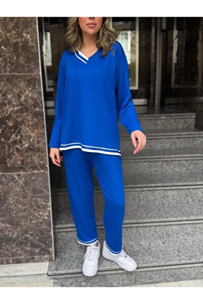 Viyamo Women's Long Sleeve Rib Detail Viscose Two Thread Double Suit