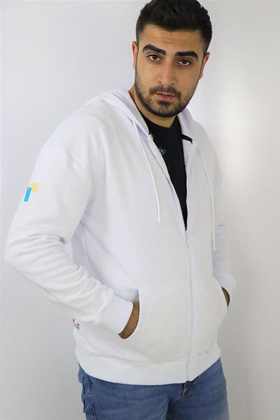 Hnc&Man 22-5602 Men's White Front Zippered Hooded Sweat