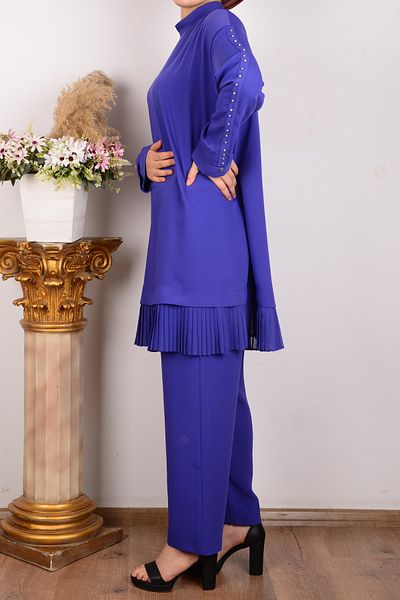Armine 24yt644 Violet Women's Relaxed Cut Back Half Zippered Bottom Tulle Detailed Trousers Waist Last