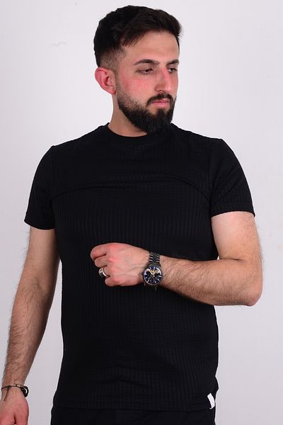 Cazador 24yceeo04237 - تي شيرت رجالي أسود بقصة ضيقة ورقبة دائرية