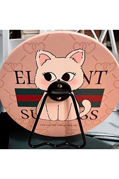 Rachel Masa Üstü Deri,Metal Ayaklı, 16 cm, Kedi Desenli, Makyaj Aynası