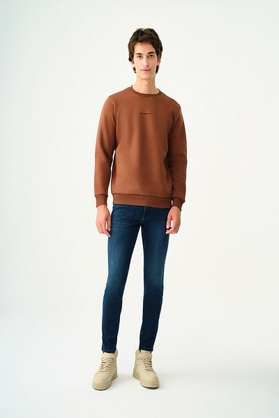 Loft 2034268   Brown Men's Regular Fit Three Thread Lettering Detail Crew Neck Sweat