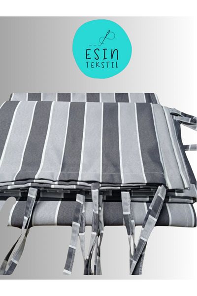 esin tekstil Black Gray Striped Balcony Curtain with Cornice - Luxury Tailored Tarpaulin