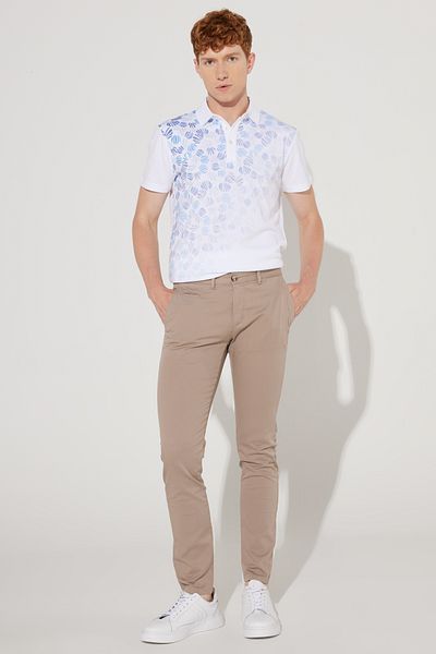 ALTINYILDIZ CLASSICS Altıny Yıldız 4A0123200095 Beige Men's Slim Fit - Cotton Diagonal Patterned with Side Pockets