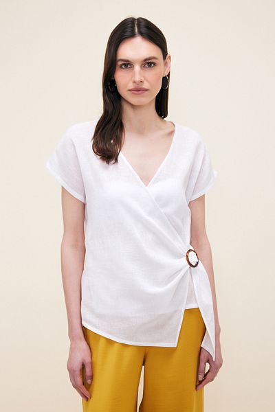 Love My Body Leinenbluse mit V-Ausschnitt