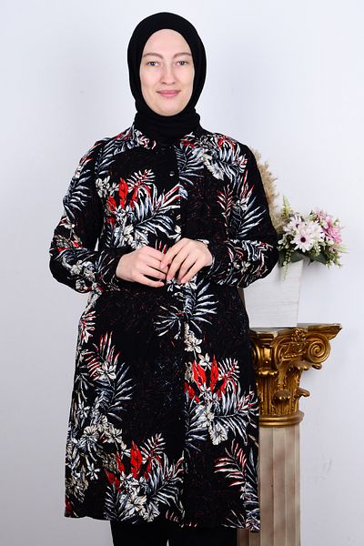 FERACE TESETTÜR Ferace 8929 Tunica neagra pentru femei, cu nasturi, cu nasturi, cu modele florale