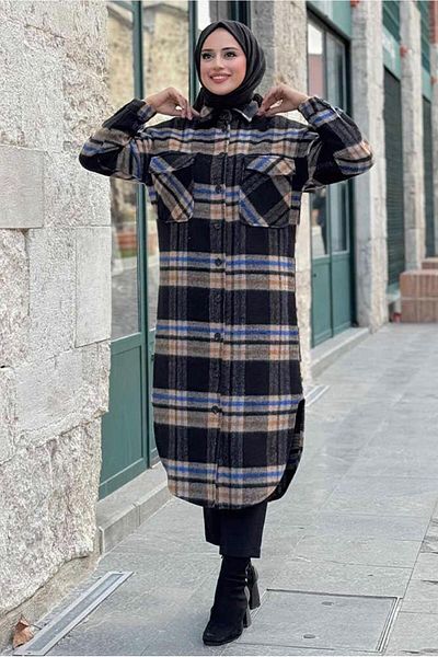 TRENDTESETTÜR Tunica de dama albastra cu caju lung - T 0267-1