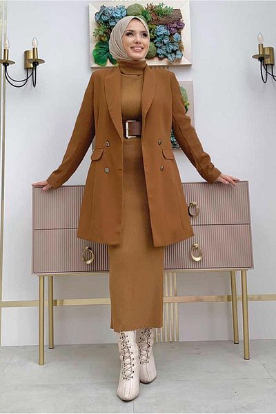 TRENDTESETTÜR Γυναικείο μπουφάν Tan Color - Πανωφόρι και Κουμπί T 0667