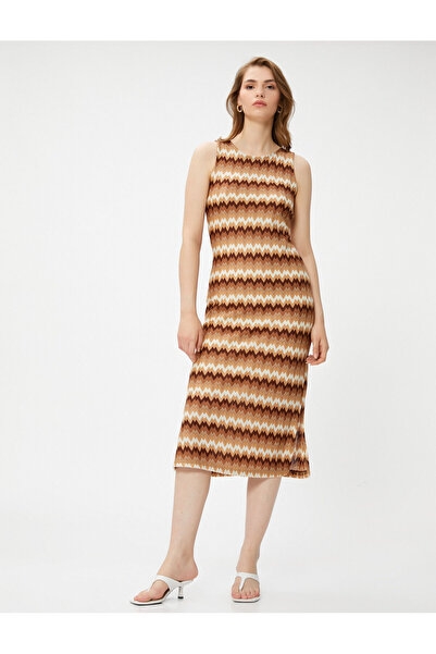 Koton Round Neck Zigzag Knitwear Dress Sleeveless Slit