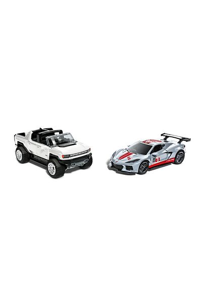HOT WHEELS SET 2 MASINUTE METALICE PULL BACK GMC HUMMER EV SI CORVETTE C8R 1:43