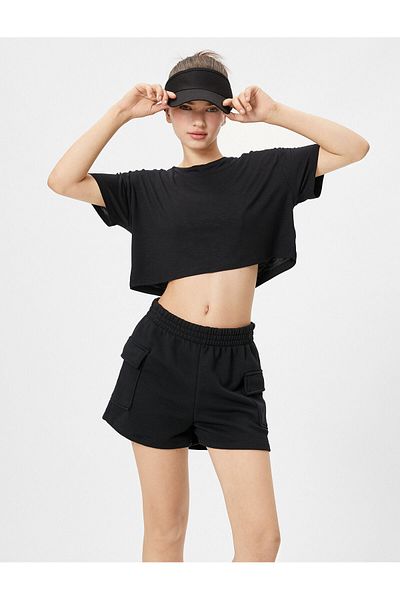 Koton Αθλητικό T-Shirt Crop κοντό μανίκι Crew λαιμόκοψη