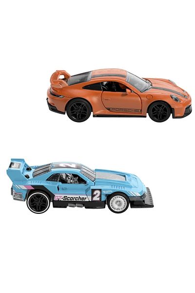 HOT WHEELS SET 2 MASINUTE METALICE PULL BACK GT-SCORCHER SI PORSCHE 911 GT3 1:43