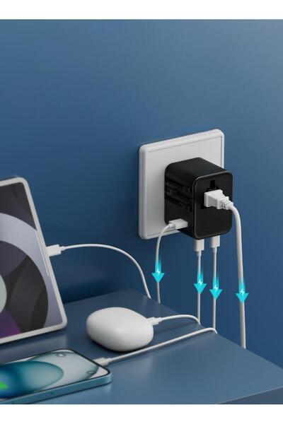 Genel Markalar Evrensel Eu Us Au Uk Priz Fiş Çevirici Dönüştürücü Seyahat Adaptörü 2x Type-c 1x Usb Port Çıkışı