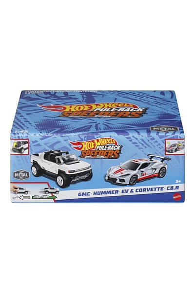 HOT WHEELS SET 2 MASINUTE METALICE PULL BACK GMC HUMMER EV SI CORVETTE C8R 1:43
