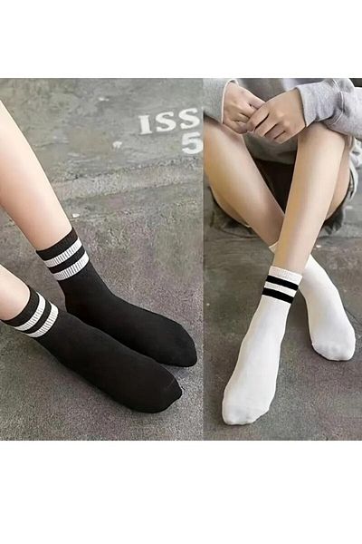 MY MENORA SOCKS Gray Black White Hoop Socks 6 Pairs