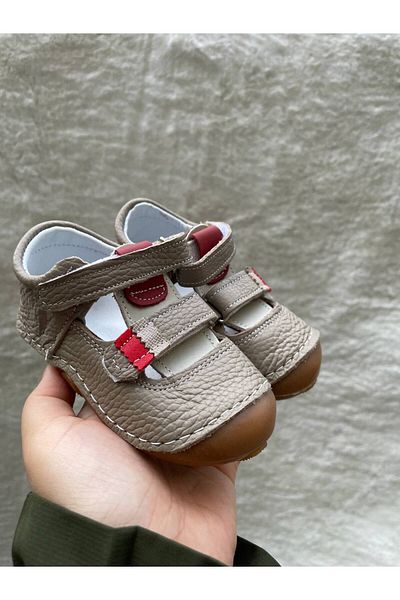 Sare Çocuk Giyim Stone Color Genuine Leather Comfortable Orthopedic Baby Boy First Step Walking Shoes