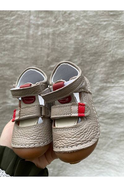 Sare Çocuk Giyim Stone Color Genuine Leather Comfortable Orthopedic Baby Boy First Step Walking Shoes
