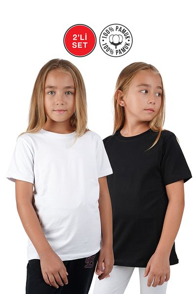Lovella Tricou Badi Lycra alb și negru - Gât crew, unisex (fete și băieți) set de 2